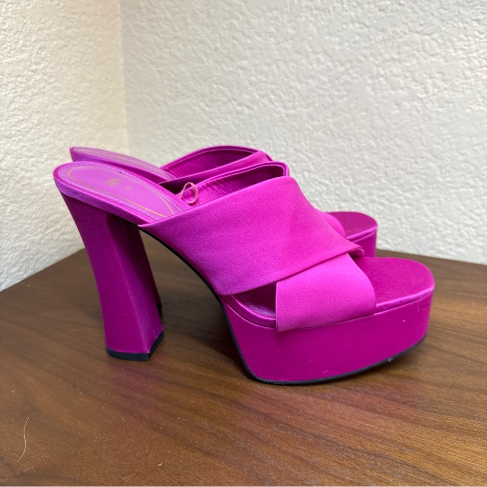 Zara Chunky Effect Platform Heels Sandals Fuchsia Pink Satin Size 40 Eu‎ 10 US